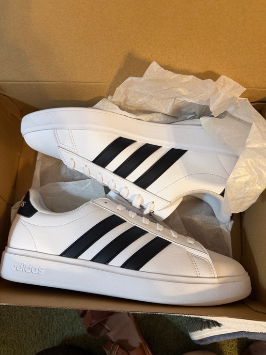 adidas Shoes - adidas Grand Court 2.0 White Sneakers with Black Three-Stripes
